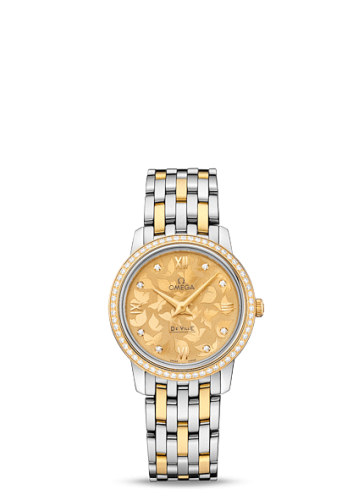 Omega De Ville Prestige Quartz 27.4 Stainless Steel / Yellow Gold / Champagne Butterfly / Bracelet / Diamond